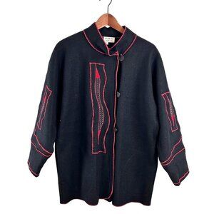 Vintage Gloriah Walsh Women Jacket Small Oversized Wool Coat Wearable Art Fabric